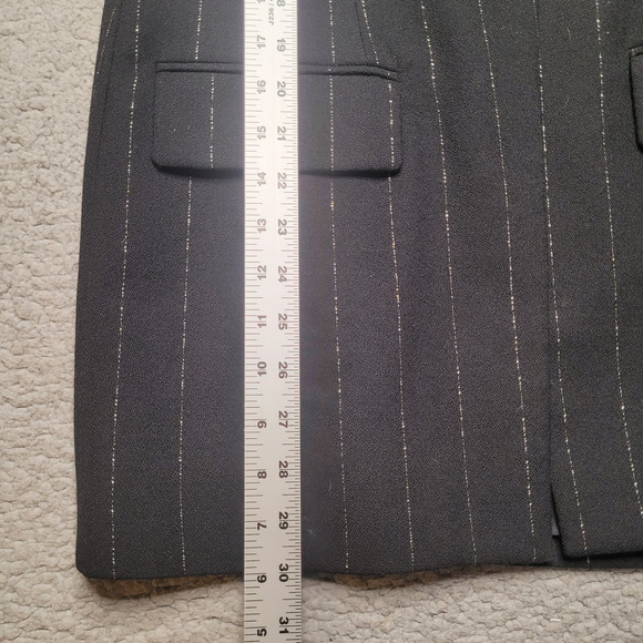 VTG Rickie Freeman Teri John Blazer Jacket 2 Black Wool Pinstripes Gold Longline - Picture 12 of 16